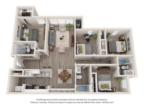 A floor plan of an apartment with a bedroom, bathroom, kitchen, and living room